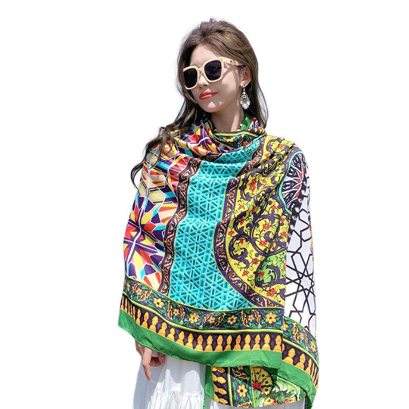 Ethnic Style Silk Scarf: Women's Sunscreen Shawl & Beach Towel