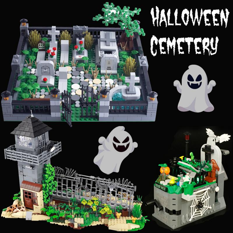 Miasto Halloween Scena Cmentarna Szkielet Żołnierz Figurki Klocki Zombie Grób Duch Roślina Dynia Klocki MOC Zabawka dla Dzieci Prezent