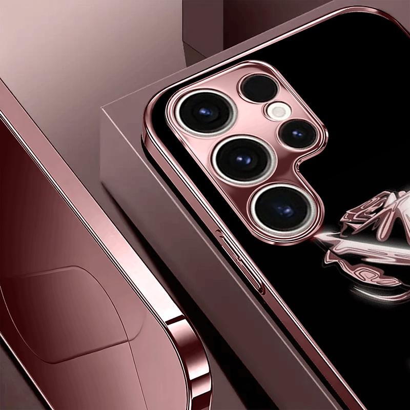 Rose Golden Pattern Pink Metallic Tempered Glass Phone Case For iPhone 17 16 15 14 13 12 11 Pro Max 15 Plus 17 Air 17E Cover