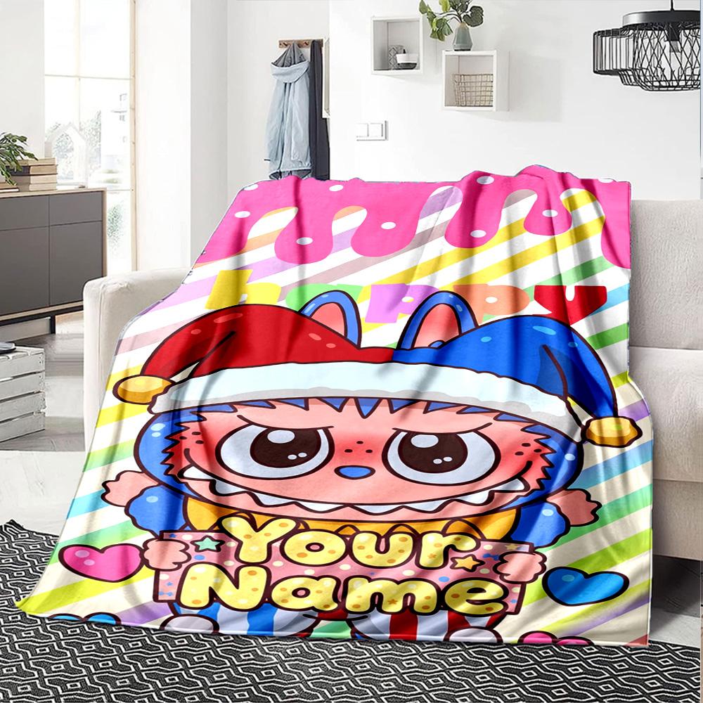 Labubu Personalized Name Blanket Multi-purpose Customizable Blanket Durable Comfort for Home Decor Office Office Chair Living Room for All Occasions