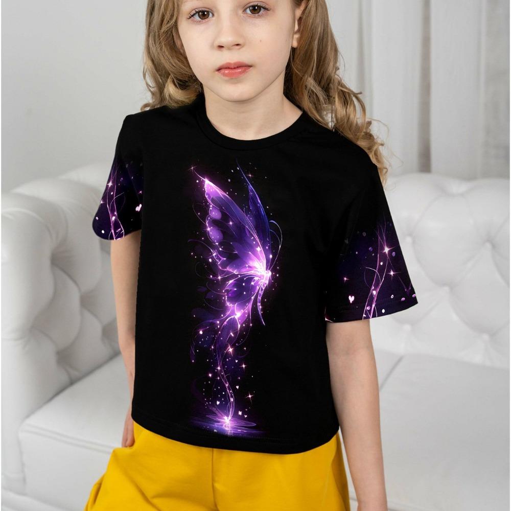 

Girls/Black Light Activated Neon Glow T-Shirt - Purple Short Sleeve Crew Neck Summer Top, 100