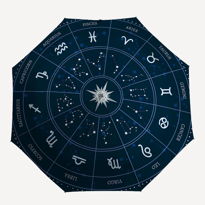 Tierkreisrad Astrologie-Diagramm Dekor Schirm, Tragbarer 3-fach Schirm für Männer & Frauen, Weihnachtsgeschenk ES247