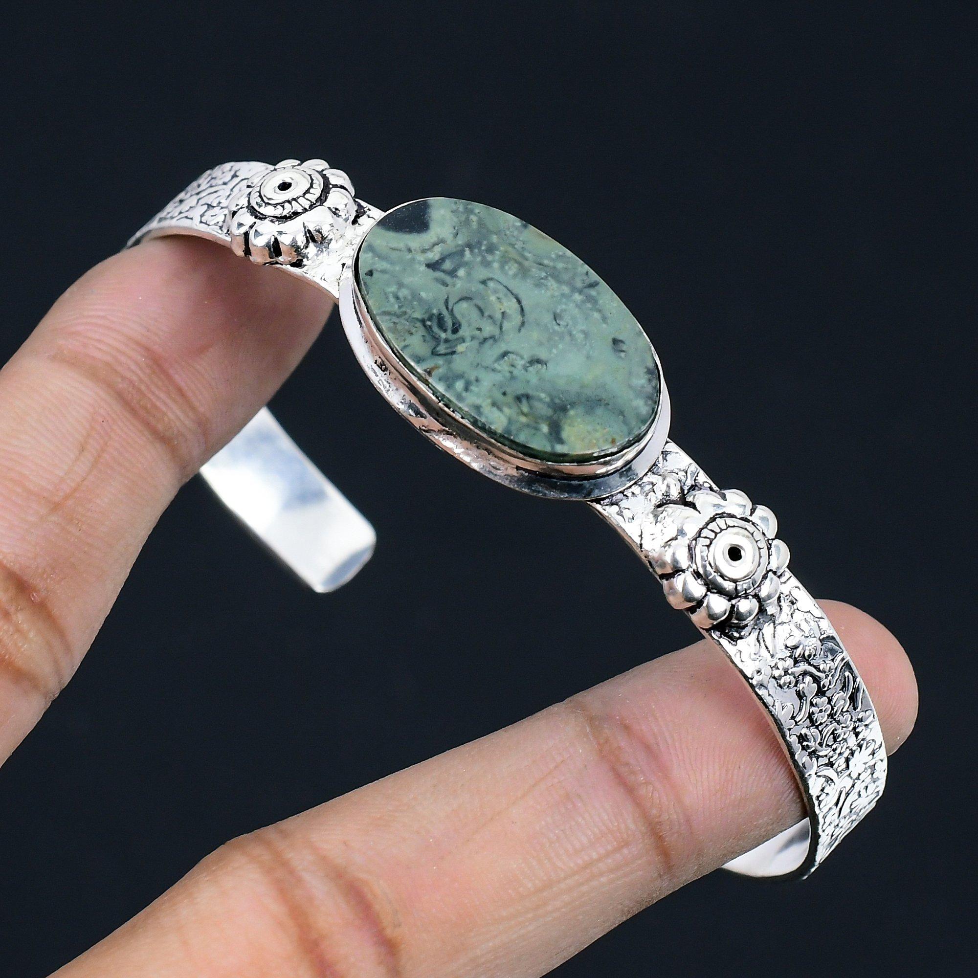 

Natural Kambaba Jasper Gemstone Bangle Adjustable 925 Sterling Silver For Girls Adjustable