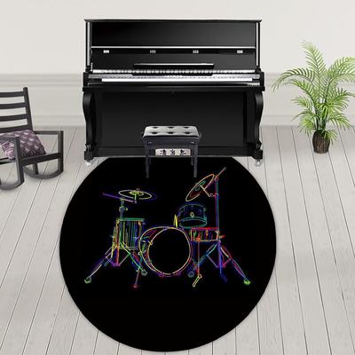 Okrągły Dywan Instrumenty Muzyczne – Artystyczny Wzór Gitary Pianina Klawiatury Antypoślizgowy Dywan do Salonu Wystrój Domu