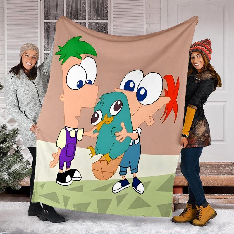 1pc Phineas and Ferb4 Theme Blanket - Digital Print, Polyester, Cozy for All Seasons, Perfect for Outdoor, and Travel