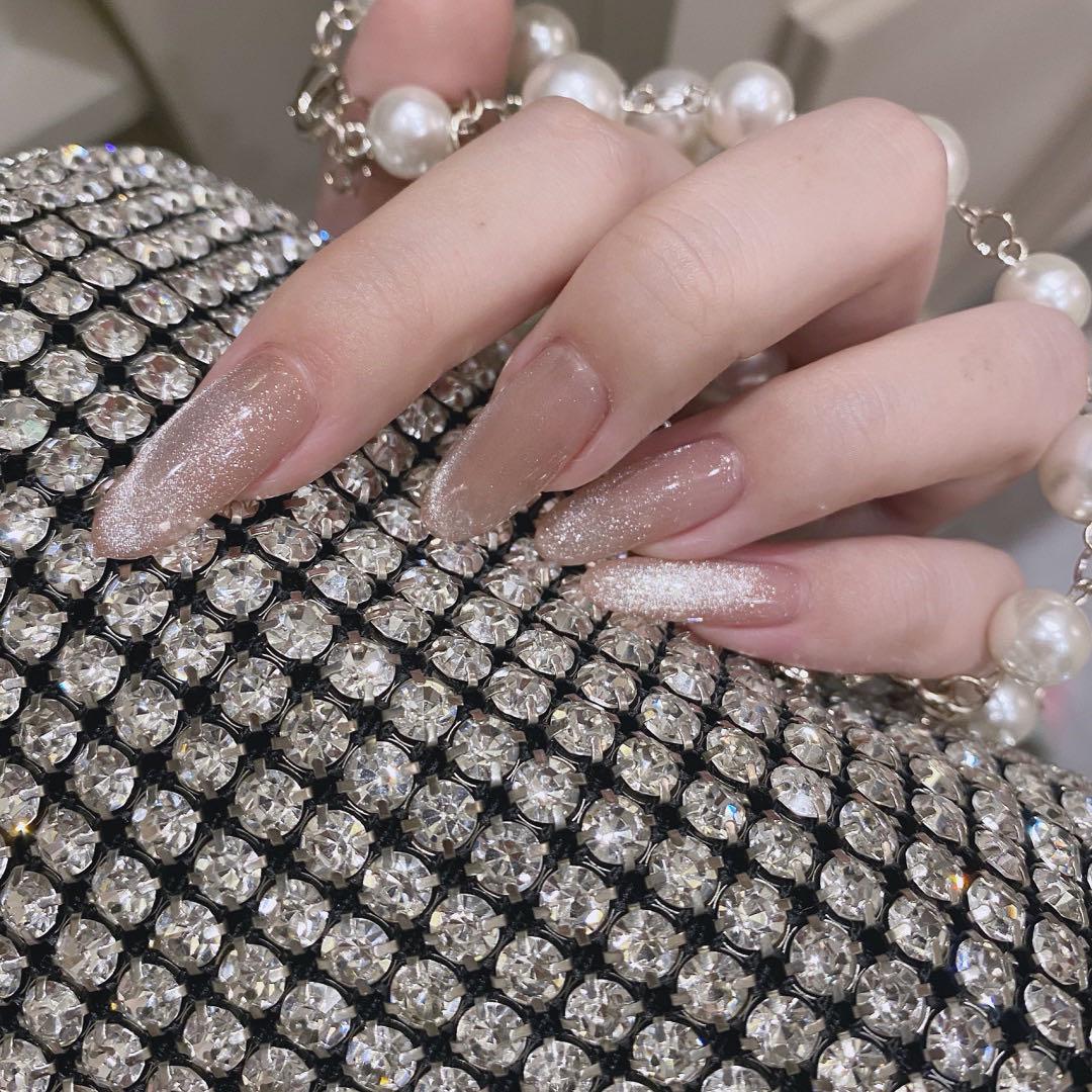 Brown Crystal Cat Eye Autumn-Winter Wearable False Nail Stickers