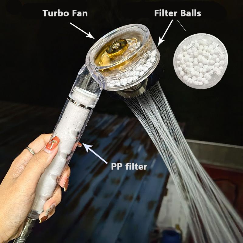 Fan Handheld Shower Head Spinning Shower Head Turbocharged Propeller Filter Shower Head (as the picture,ABS Plastic)
