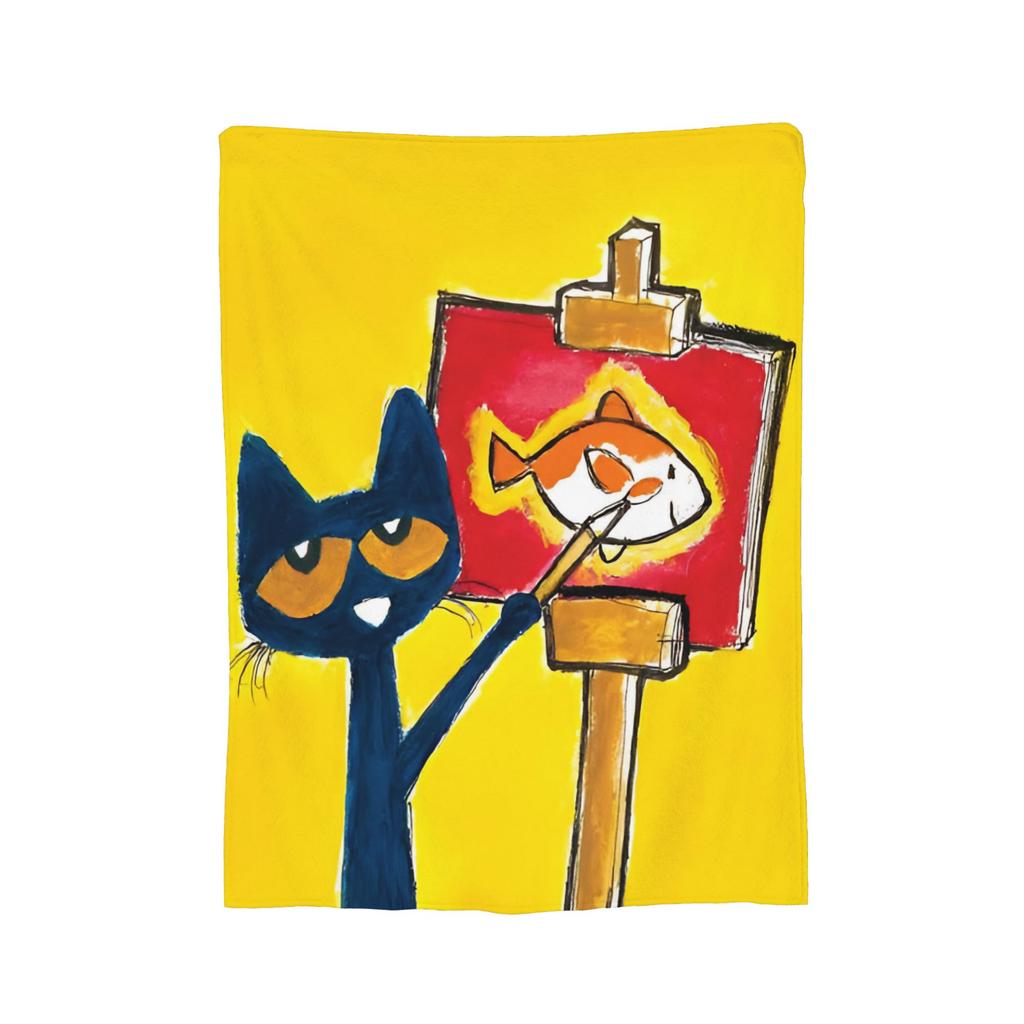 Pete the Cat Blankets Skateboarding Cat Flannel Funny Breathable Throw Blankets for Coverlet Spring Autumn