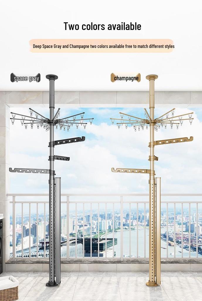 Thickened Foldable Floor-to-Ceiling Clothes Drying Rack for Small Apartments
