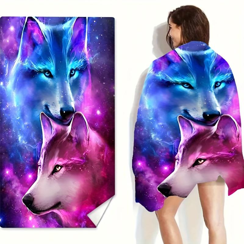 

Colorful Comfortable Wolf Beach Towel, Gift for Friends Colleagues Swimming Wolf Lovers W40*H60(CM)