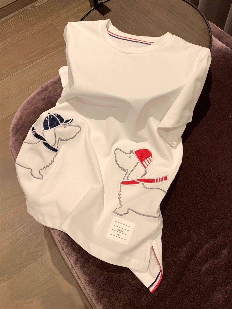 

Женская футболка-шляпа с короткими рукавами и вышитым щенком - свободный утягивающий топ All-Match XXL (65-75 kg) белый