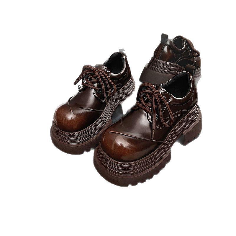 2025 early spring new retro British style loafers muffin bottom heightened thick sole versatile polished small leather shoes women's shoes