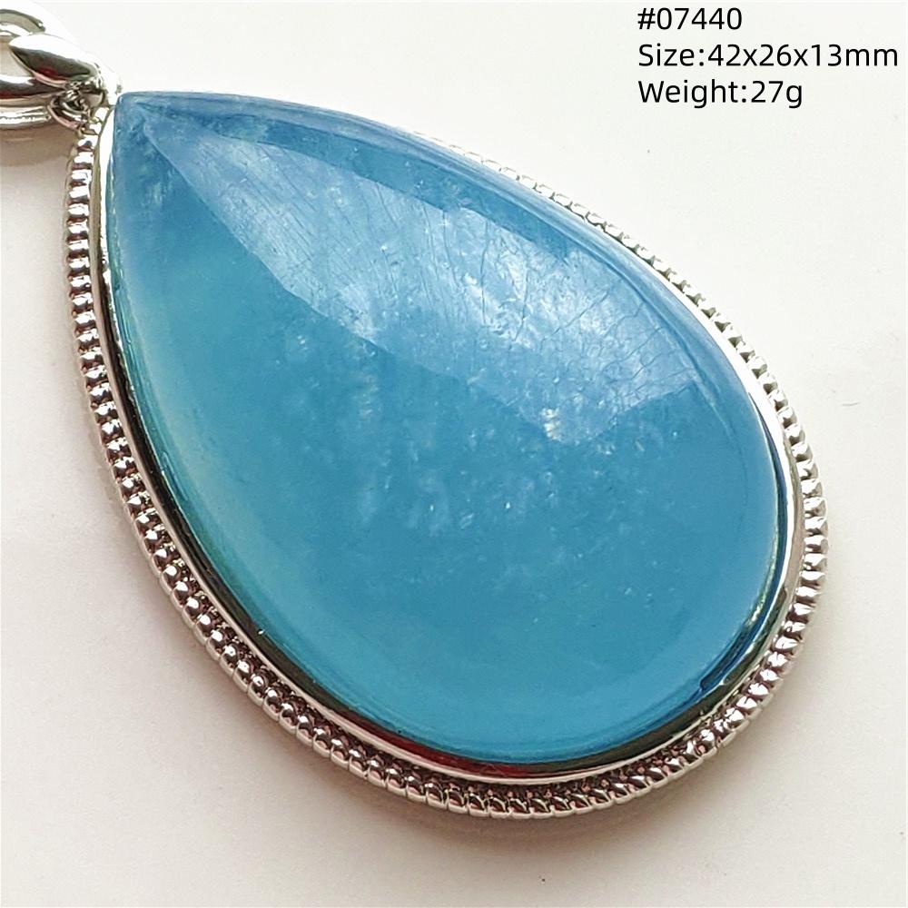 Natural Blue Aquamarine Oval Pendant Jewelry For Women Men Dark Aquamarine Necklace Fashion Brazil AAAAAA