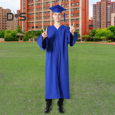 Bachelor Uniform with Hat V Neck Knee Length Long Sleeve Hidden Button Liberal Arts Student Graduation Robe Doctor Master Graduation Party Clothes