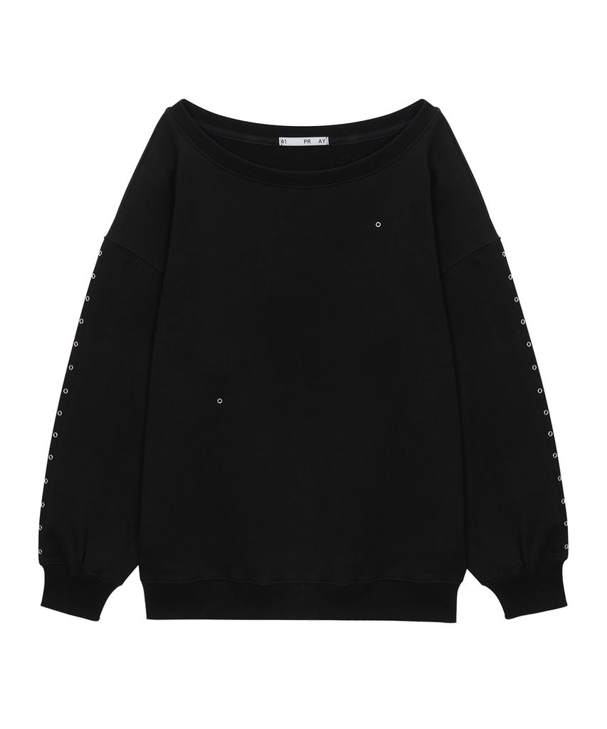 Sailpeulei One Shoulder Eyelet Sweatshirts / Black