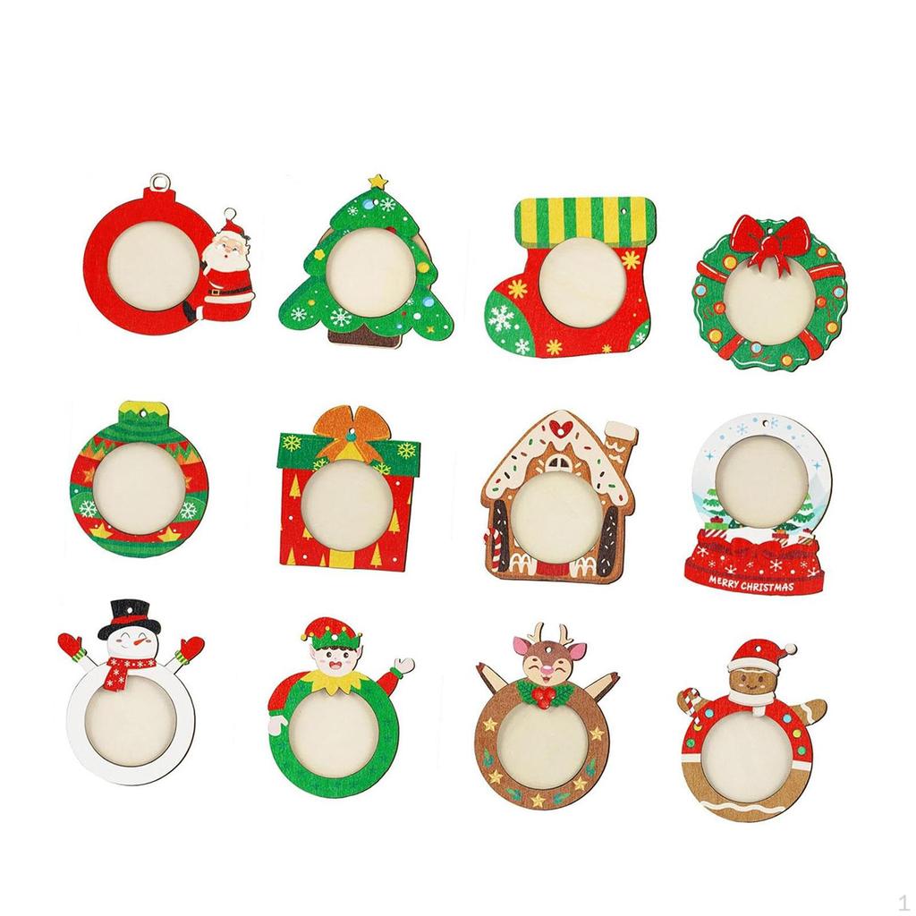 12x Christmas Photo Frame Ornaments Tree Decoration Dinner Party DIY Wooden Holiday Xmas