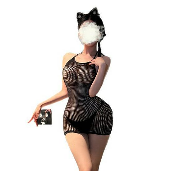 Sexy Halterneck Mesh Fishnet Bodycon Lingerie Dress