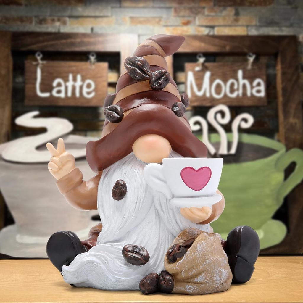 Resin Coffee Gnome Figurine Decorations - Indoor Home Decor Coffee Gnome Desk Decorations Small Resin Coffee Gnome Sculptures Bar Decorations For Home