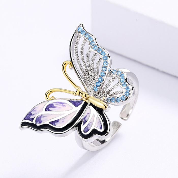 

Ретро дворец золото разделенная картина маслом бабочка кольцо ожерелье асимметричные серьги комплект из трех частей