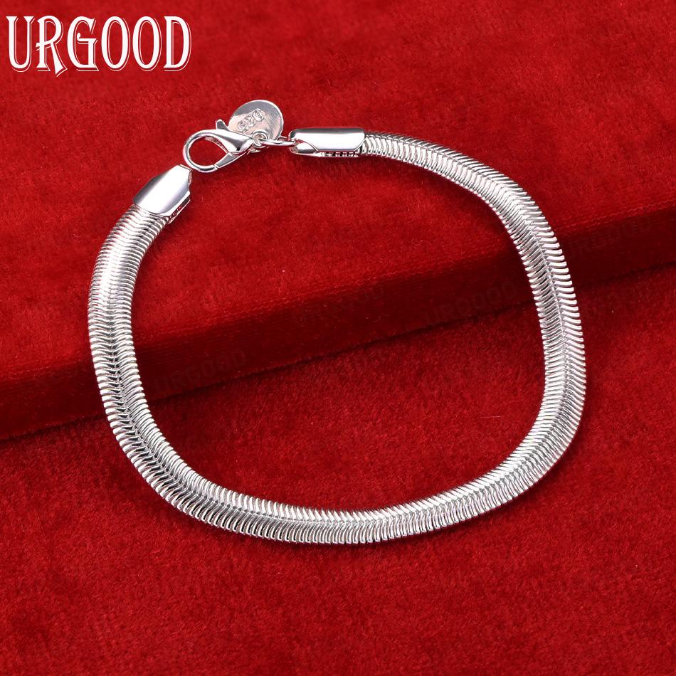 925 Sterling Silver 6mm Flat Snake Chain Bracelet Fashion Wedding Jewelry