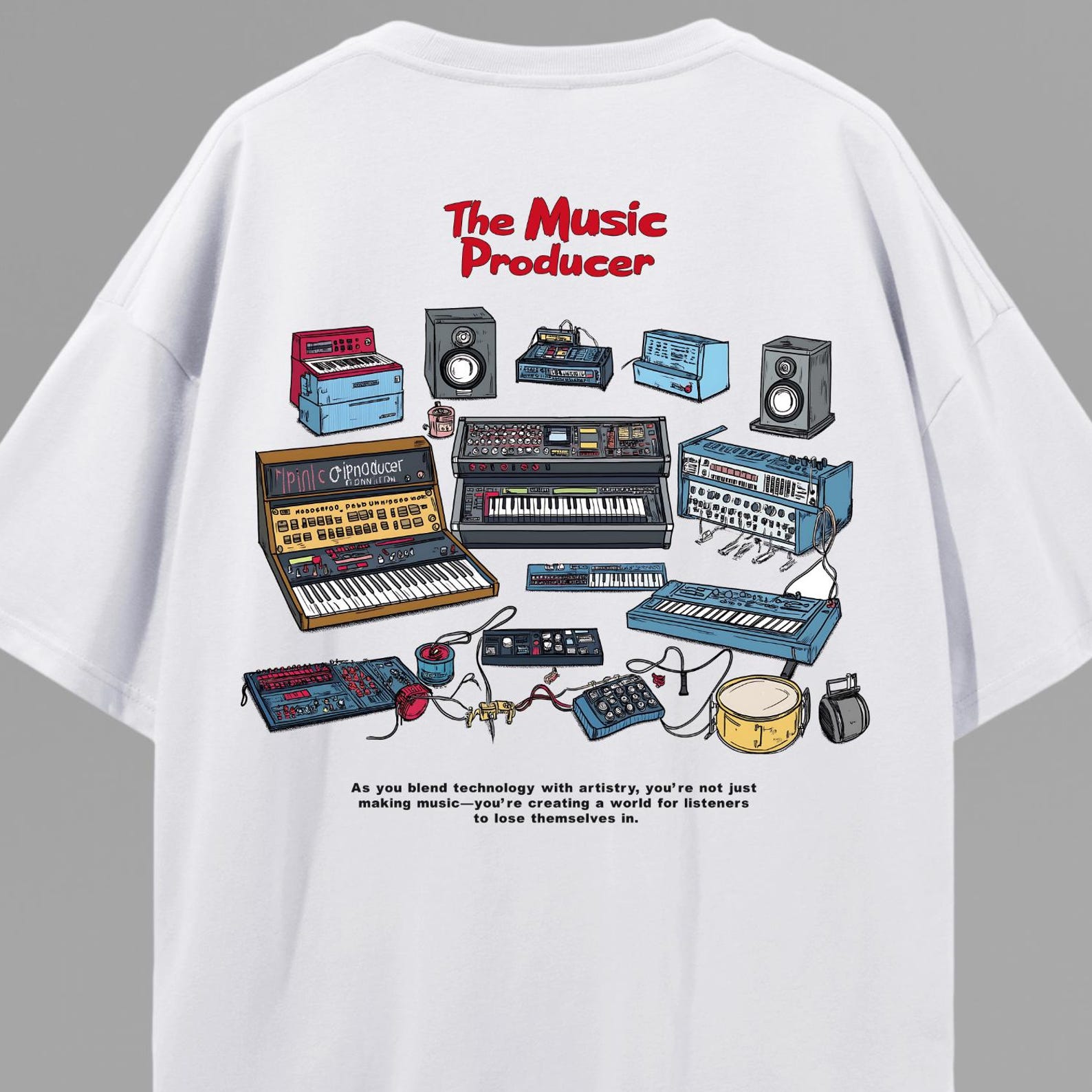 The Music Producer Oversize Deep Drop Shoulder Tee, Dj Sound Engineer Studio T-shirt Print, Back Print, Streetwear, Vintage Gear Tee S