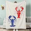 Blue White Stripe Red Lobster Fleece Blanket For Nautical Bedroom Decor Lightweight Plush Throw Blanket Cover