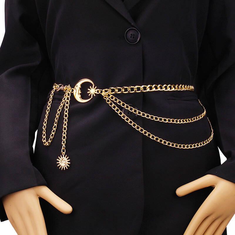 Versatile Moon & Sun Metal Waist Chain for Skirts & Pants - European & American Fashion Jewelry.