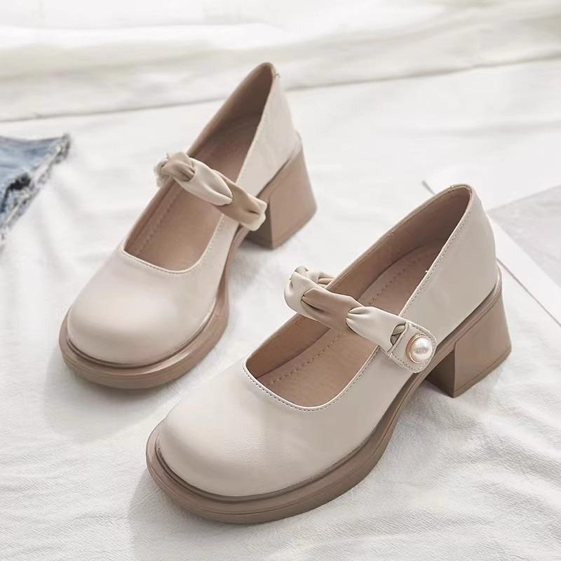 Mary Jane Shoes New Spring and Summer Thick Heel High Heels with Skirt Small Leather Shoes Fairy Gentle Wind Single Shoes