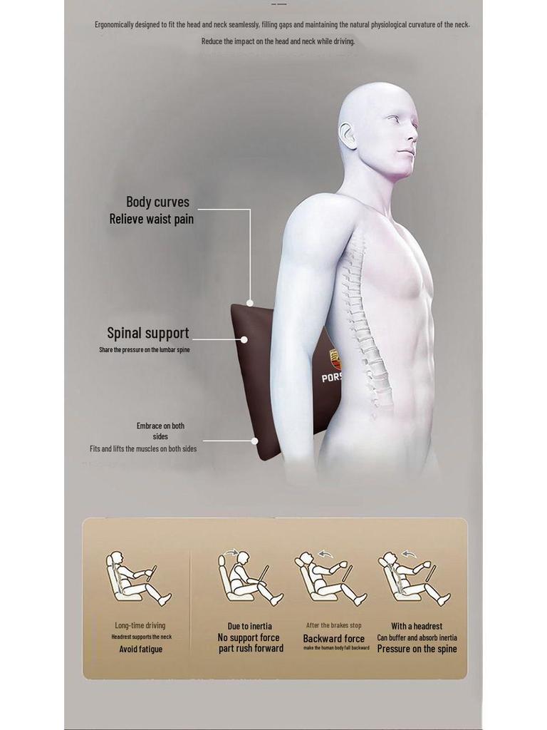 Porsche Cayenne Headrest Neck Pillow & Lumbar Support Cushion for Macan, Panamera, 718
