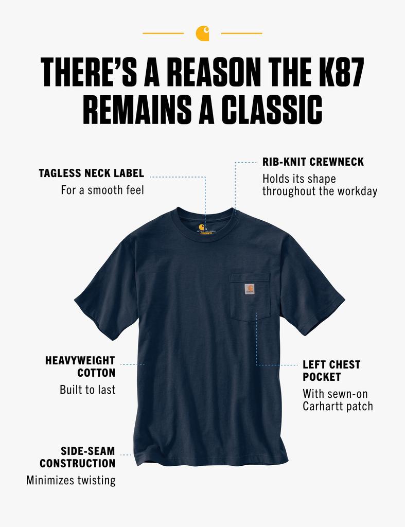 Carhartt K87 Workwear Short Sleeve with Pockets and Big Tall US Small Blue Men's T-Shirt (Regular & Sizes) Size Color