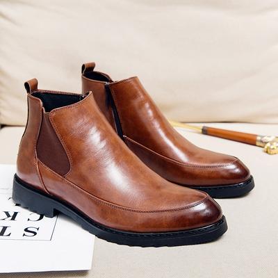 Botas Chelsea Clássicas Masculinas Estilo Britânico Botas de Couro para Negócios Botas de Cano Curto Casuais de Qualidade Slip-On Botas Sociais para Escritório para Homens