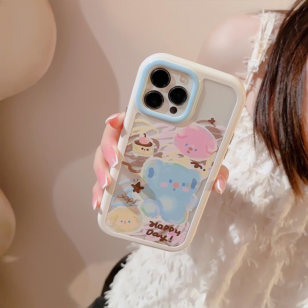 Applicable To IPhone 16 Mobile Phone Case Apple 13 Graffiti Pink Blue Puppy Bracelet 14 ProMax Cute 12 Magnetic 15