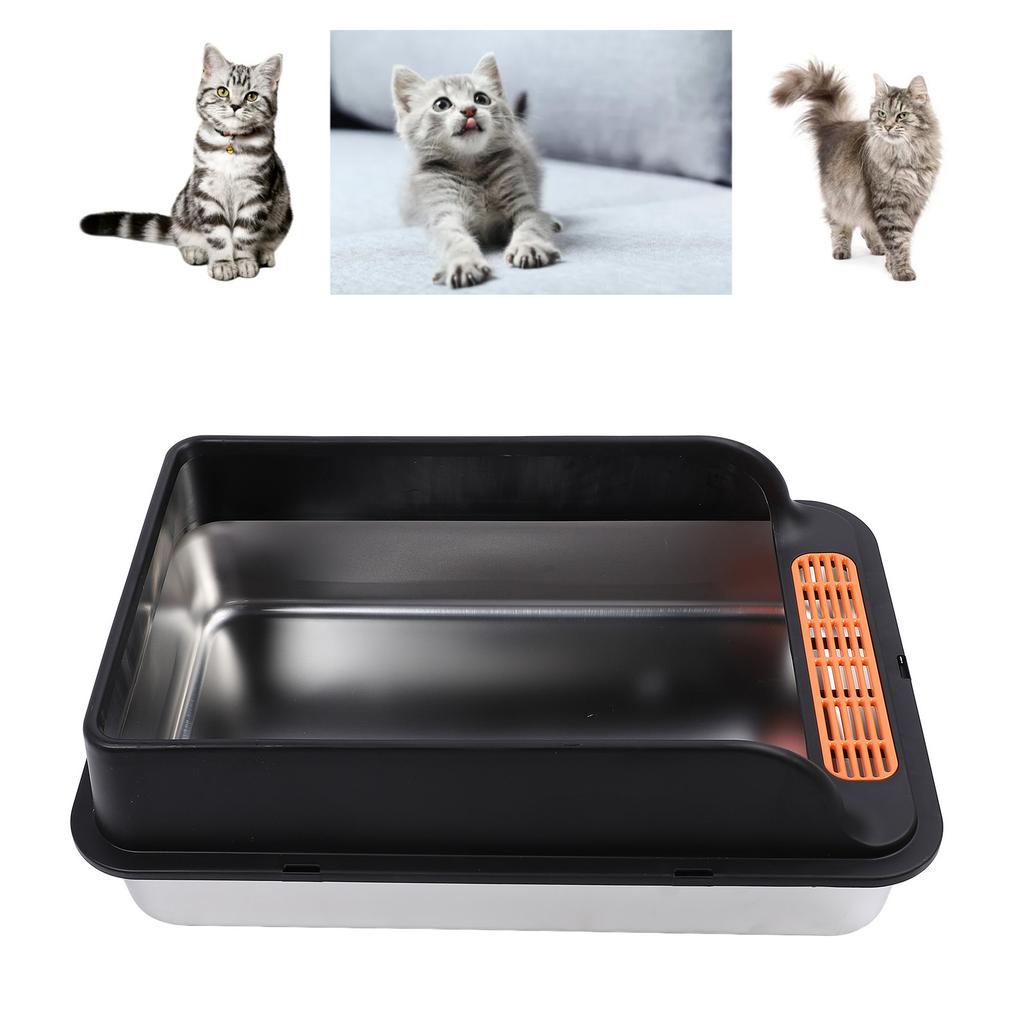 Cat Litter Box Stainless Steel Large Capacity Top Entry Anti Splashing Metal Litter Pan with Leakproof Mat for Pet
