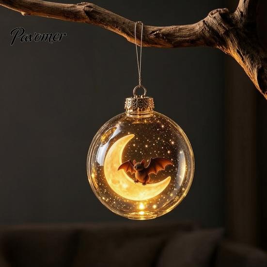Black Cat Spider Web Decor Halloween Ball Ornament, Clear Sphere Decoration with Bat Indoor Home Holiday Accents Skeleton, Festive Hanging Bauble for
