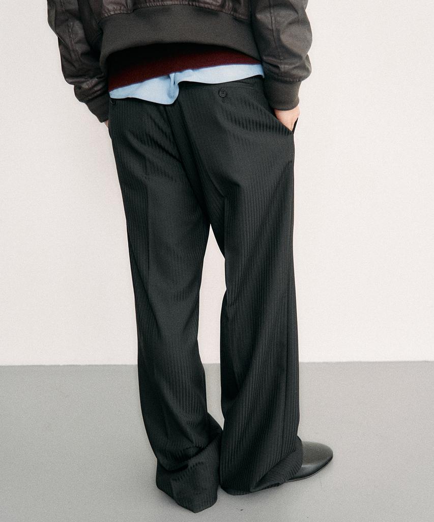 Leondi Matte Stripe Semi-Wide Slacks - Black
