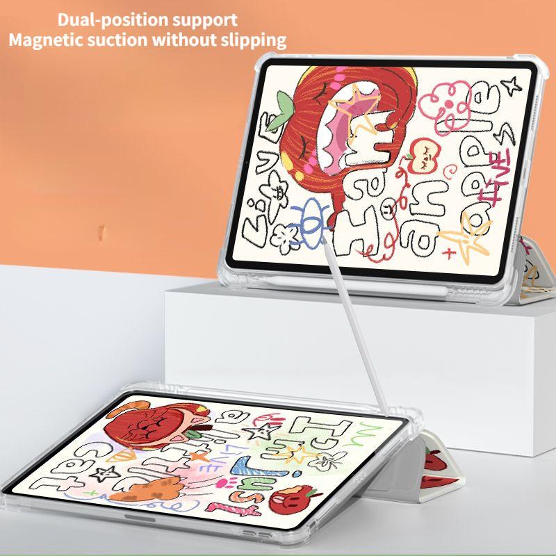 Hochwertige kreative Apple Doodle Muster iPad Smart Case für iPad Air6 11 13 Air4 Air5 10.9 2021 9. 8. 7. 10.2 mit Bleistifthalter