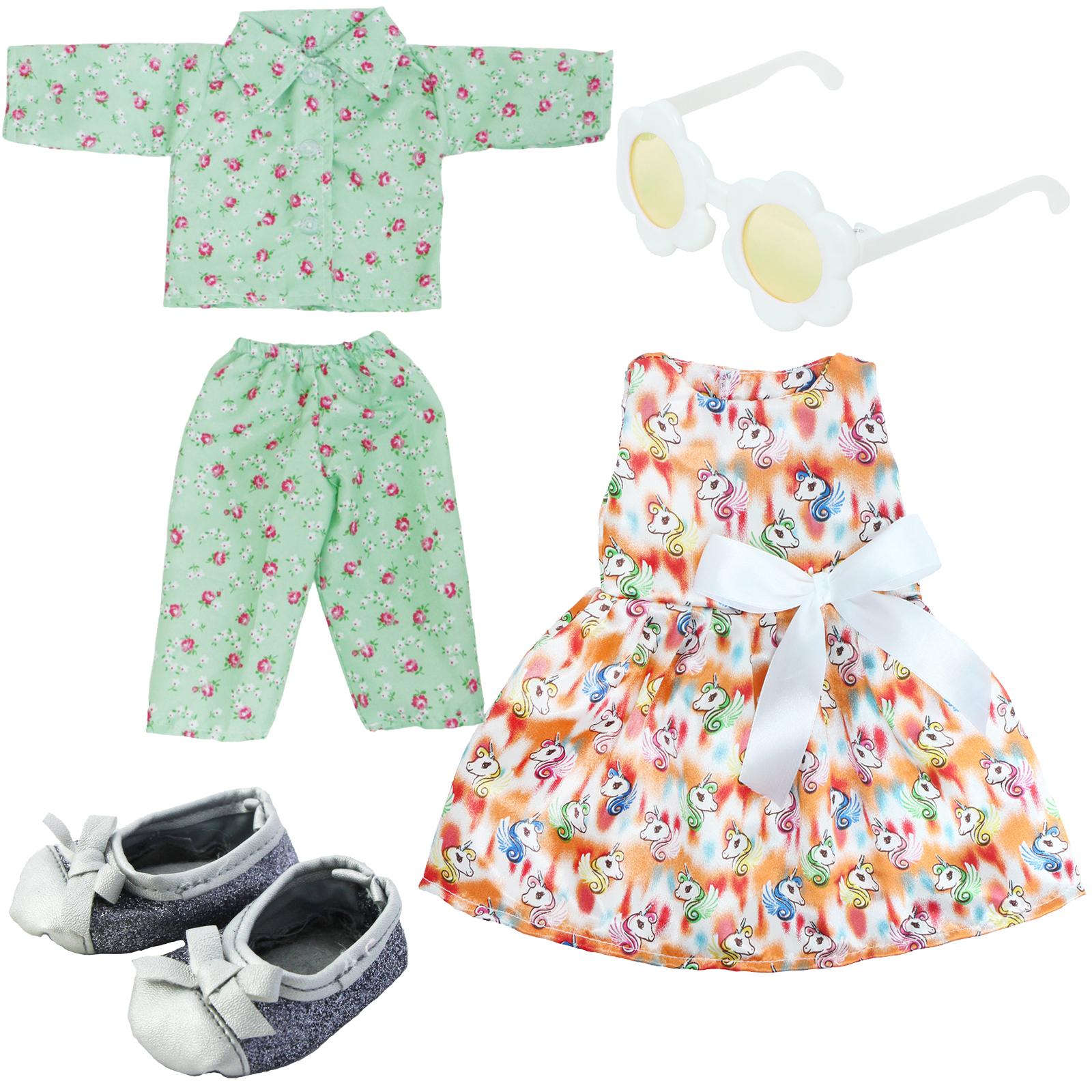 

18-дюймовый кукольный игровой набор, шелковое платье + пижама с цветами + солнцезащитные очки + обувь, одежда для куклы 45 см, аксессуары для девочек, подарок на день рождения, игрушка