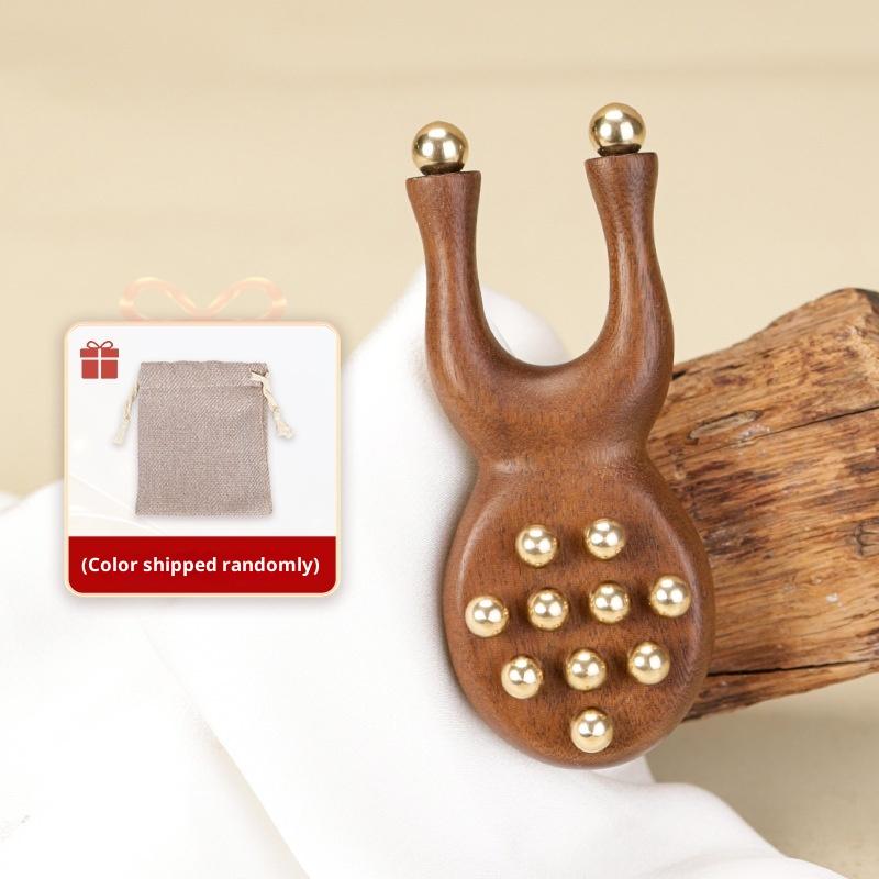 12 Copper Beads Guasha Face Massager Tool Sandalwood Handle Fascia Lifting Face Manual Massager Anti Static Frog Shape Handheld