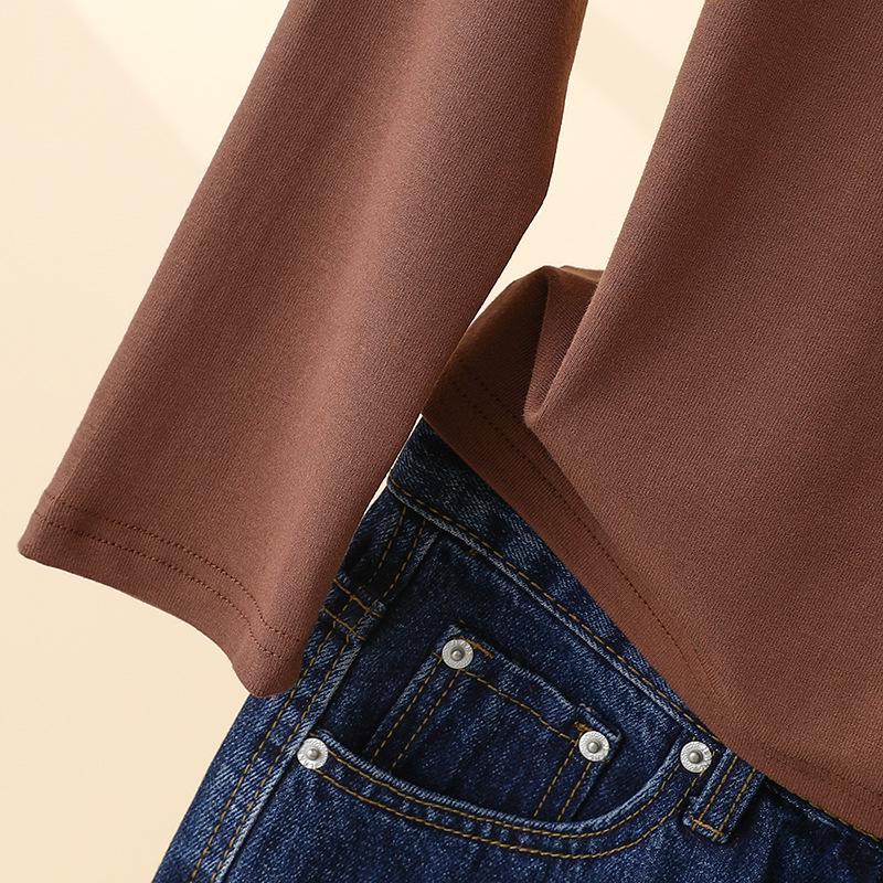 Women's Long Sleeve Slimming Cotton Base Layer Top - Spring/Autumn Fashionable Versatile Round Neck T-shirt, 2025 New Arrival