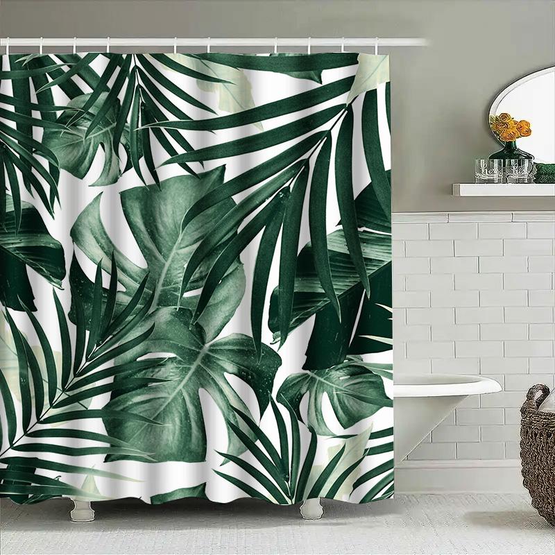 Tropical Green Leaves Shower Curtain Waterproof Fabric Bathroom Decor Greenery Print Bath Mat Modern Home Dcor Item
