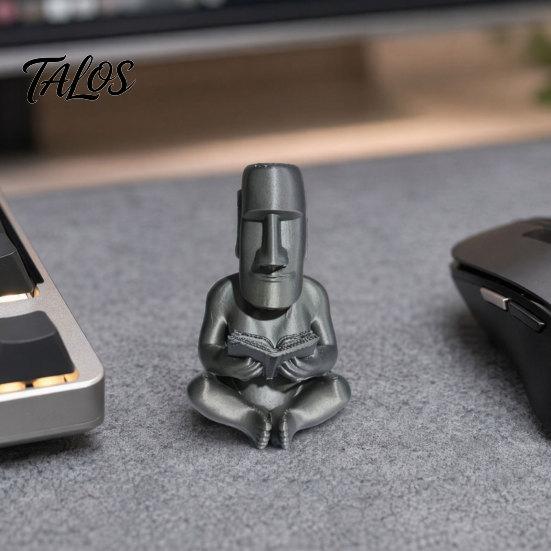 Talos 3D Printed Reading Moai Figurine Ornament, Cross-Legged Sitting Statue Desktop Decoration, Creative Sculpture, Unique Gift for Students Office