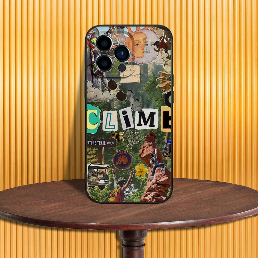 Rock Climbing Wall Phone Case For iPhone 17,16,15,14,13,12,11,Pro,Max,Plus,X,XS,SE4,E,Mini,Soft Black Case