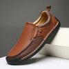 Hand-Sewn Casual Leather Shoes Color-Blocked Slip-On Loafers Men'S Non-Slip Sole Breathable Comfortable Walking Shoes