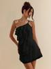 French One-Shoulder Halter Ruffle Dress: Solid Color, Open Back, Short Skirt, Sexy Cake Design