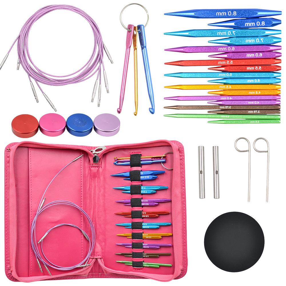 Colorful Detachable Carbonized Bamboo Circular Knitting Needle Set with Interchangeable Extended PU Cable