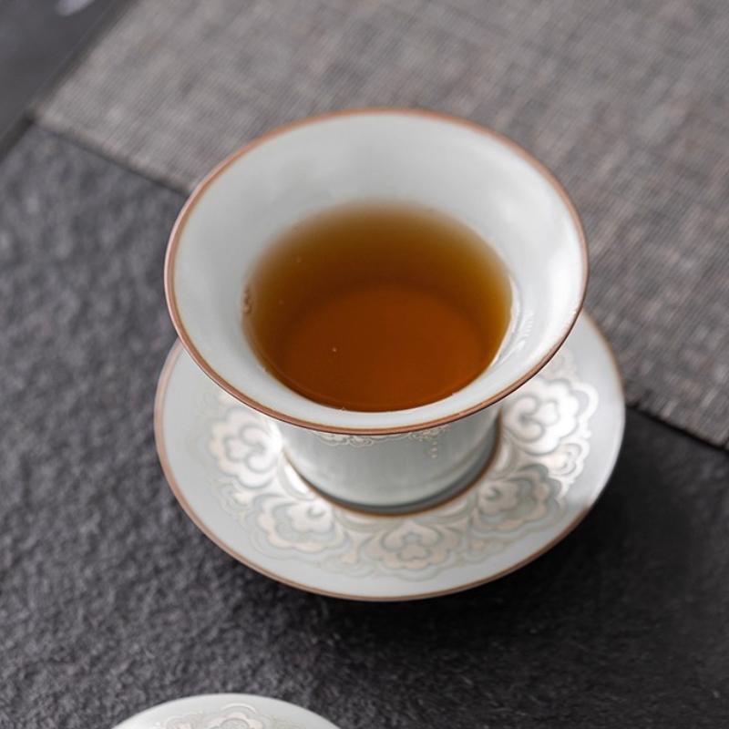 Tigela de Chá com Tampa Design de Suspensão em Filigrana de Prata Resistente ao Calor Conjunto de Chá Gongfu Chinês Cerimônia em Casa Presente