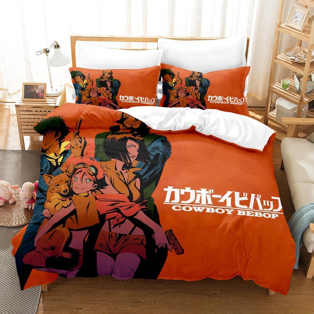 Neues Cowboy Bebop-Bettwäscheset, Einzelbett, Doppelbett, Queensize-Bett, Kingsize-Bett, Bettbezug-Set für Erwachsene und Kinder, Schlafzimmer, 3D-Spiel-Bettlaken-Set