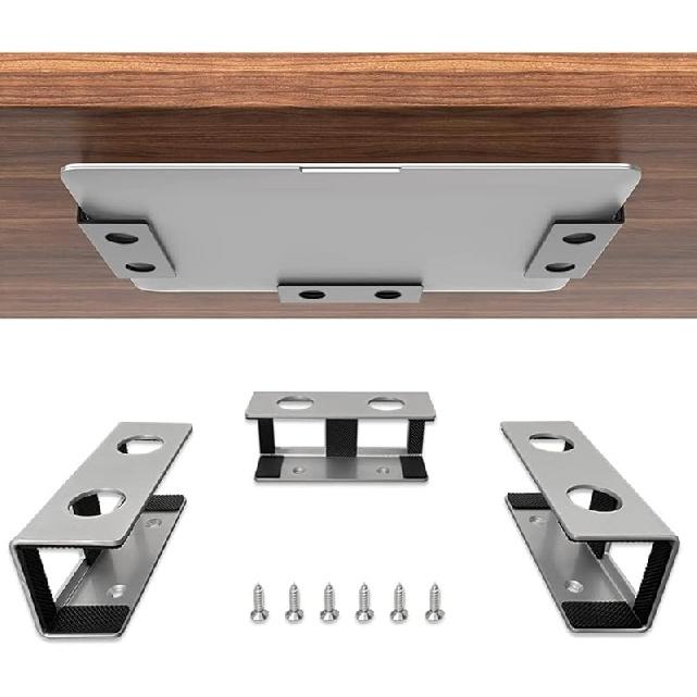 IFCASE Under Desk Laptop Mount, Metal Under Desk Shelf Holder for Laptop, Mac mini, MacBook, Keyboard with Anti-Scratch Silicone (Black)