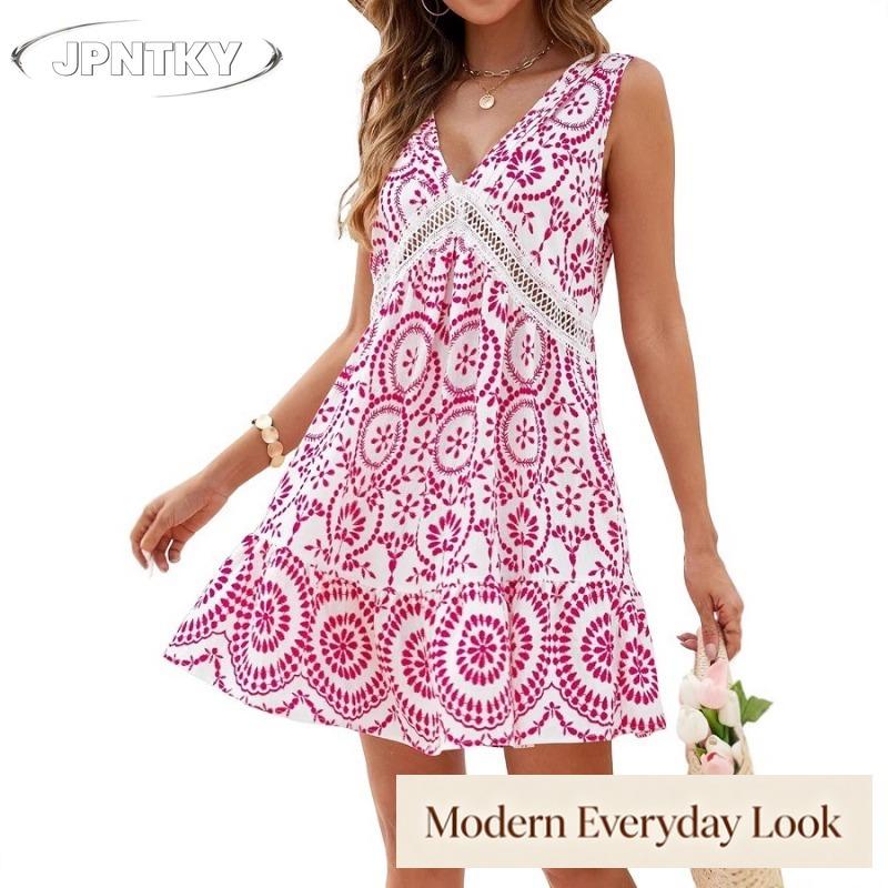 JPNTKY Women's Fashion Summer Spring Sleeveless V-Neck Casual Dresses