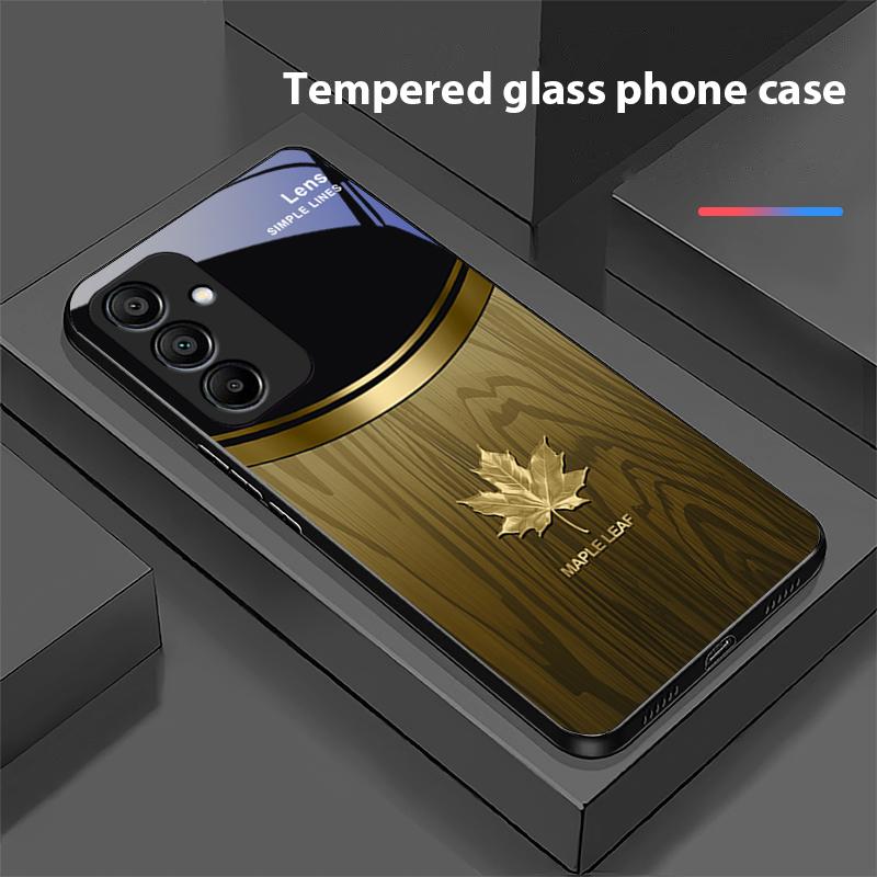 Holzmaserung Ahornblatt Für Samsung Galaxy A15 5G 54 4G 51 50 24 35 90 71 12 51 53 52S 80 22 34 Schwarz Gehärtetes Glas Handyhülle